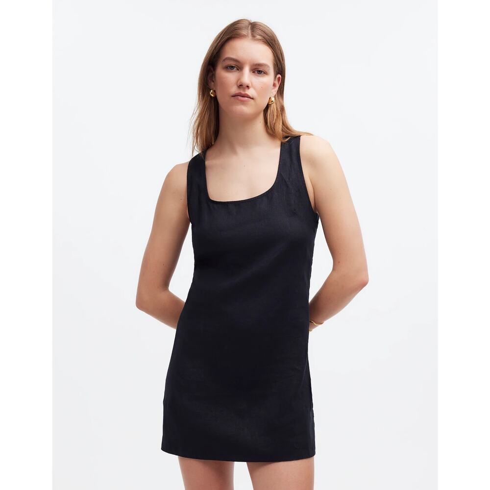 NWT Madewell Cross-Back A-Line Mini Dress in Linen in Black size 00